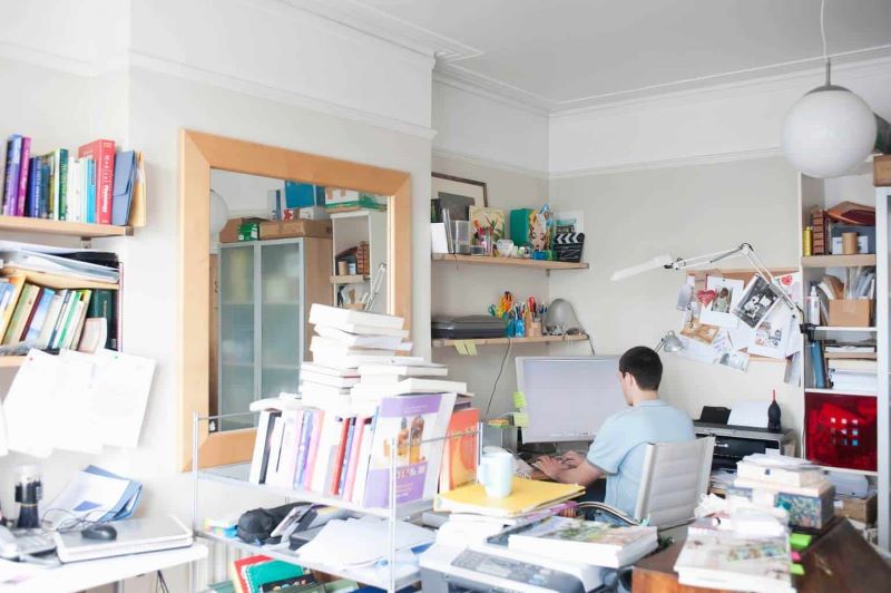 home office paper work clutter
