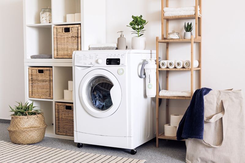 Laundry room set up nicely in a small space